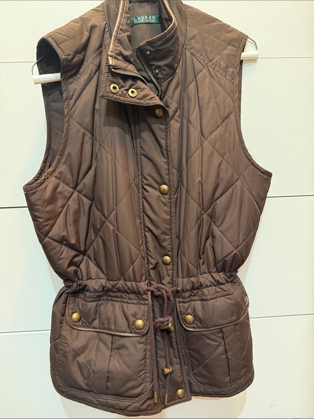 Lauren Ralph Lauren Quilted Chocolate Brown Drawstring Vest